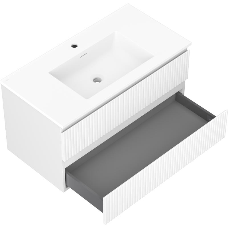 Mexen Rivel meuble de salle de bain 90 cm avec lavabo Otis, 2 tiroirs, rainuré, blanc mat - 91A20-09047-2-BFF01-W18M01