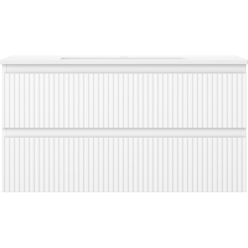 Mexen Rivel meuble de salle de bain 90 cm avec lavabo Otis, 2 tiroirs, rainuré, blanc mat - 91A20-09047-2-BFF01-W18M01