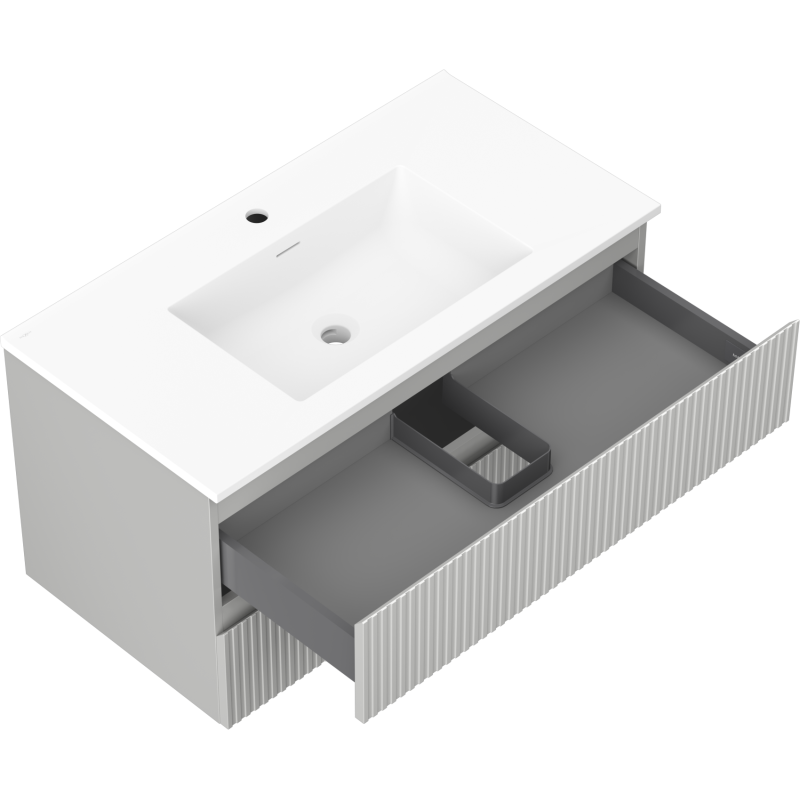 Mexen Rivel meuble de salle de bain 90 cm avec lavabo Otis, 2 tiroirs, rainuré, gris mat/blanc mat - 91A20-09047-2-BFF62-W18M01