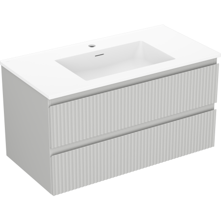 Mexen Rivel meuble de salle de bain 90 cm avec lavabo Otis, 2 tiroirs, rainuré, gris mat/blanc mat - 91A20-09047-2-BFF62-W18M01