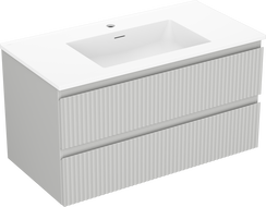 Mexen Rivel meuble de salle de bain 90 cm avec lavabo Otis, 2 tiroirs, rainuré, gris mat/blanc mat - 91A20-09047-2-BFF62-W18M01