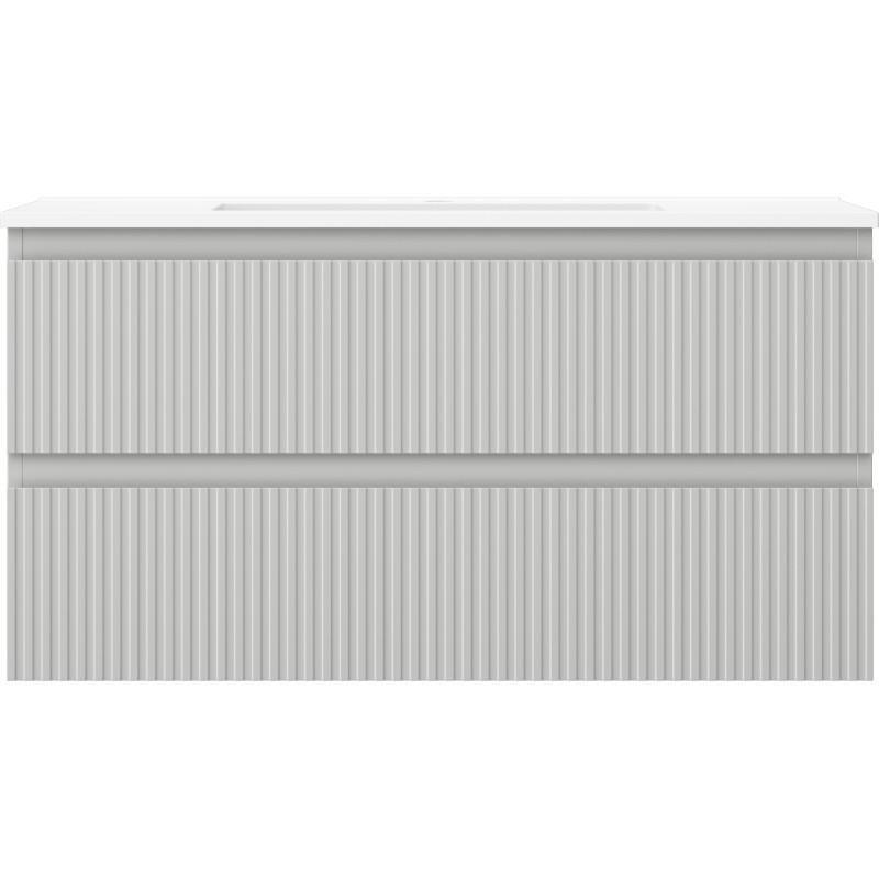 Mexen Rivel armoire de salle de bains 90 cm avec lavabo Otis, 2 tiroirs, rainurée, gris mat/blanc mat