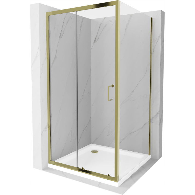Mexen Apia cabine de douche coulissante 100 x 100 cm, transparent, or + receveur plat, blanc - 840-100-100-50-00-4010G