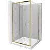 Mexen Apia cabine de douche coulissante 100 x 100 cm, transparent, dorée + receveur Flat, blanc- 840-100-100-50-00-4010G