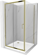 Mexen Apia cabine de douche coulissante 100 x 100 cm, transparente, dorée + receveur Flat, blanc - 840-100-100-50-00-4010G