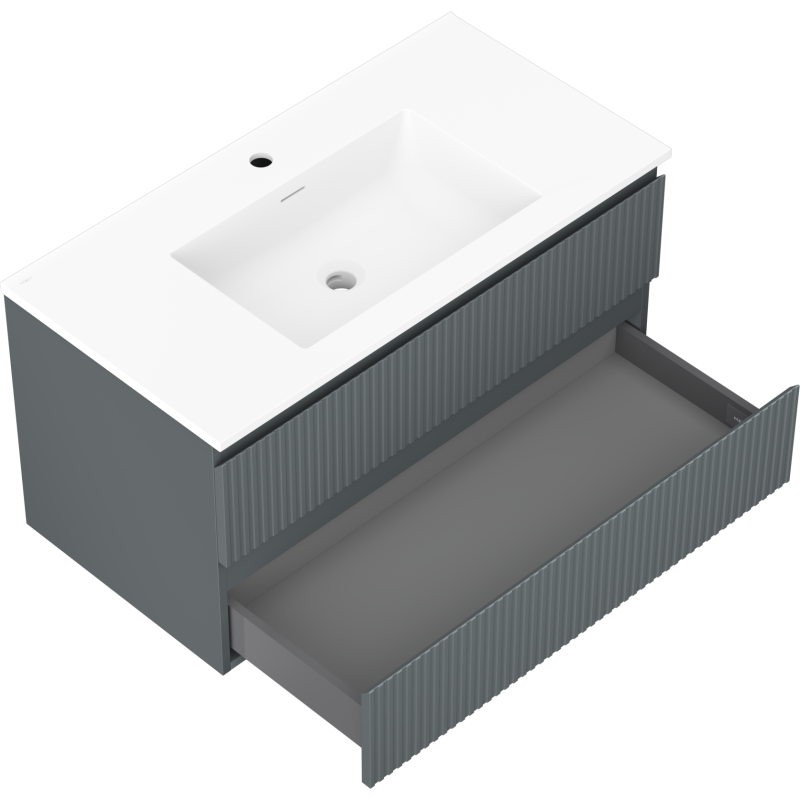 Mexen Rivel meuble de salle de bain 90 cm avec lavabo Otis, 2 tiroirs, rainuré, graphite mat/blanc mat -