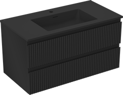 Mexen Rivel meuble de salle de bains 90 cm avec lavabo Otis, 2 tiroirs, rainuré, noir mat - 91A20-09047-2-BFF71-W18M71