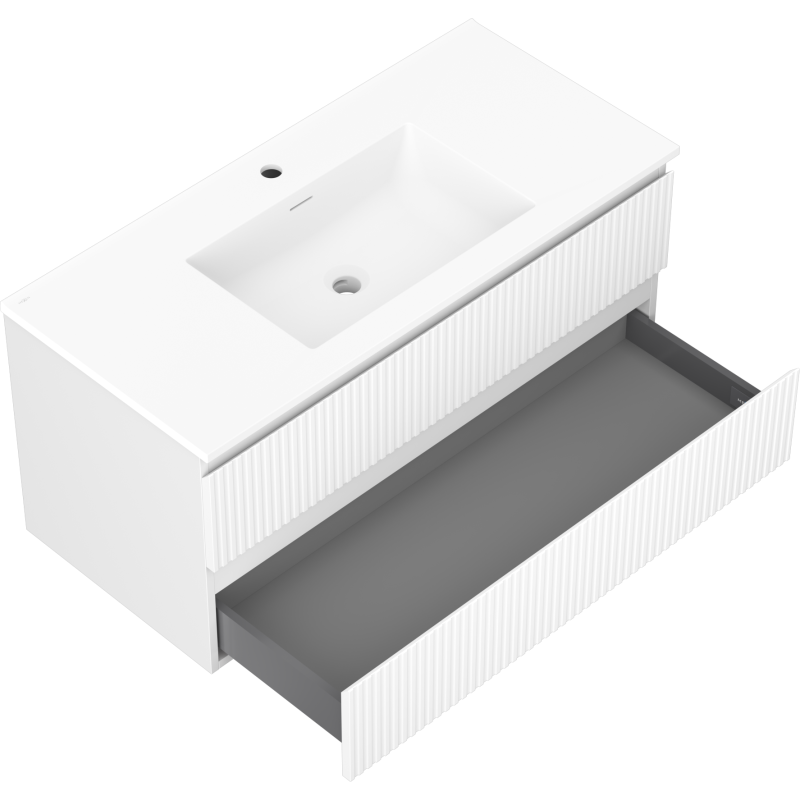 Mexen Rivel armoire de salle de bain 100 cm avec lavabo Otis, 2 tiroirs, rainurée, blanc mat - 91A20-10047-2-BFF01-W18M01