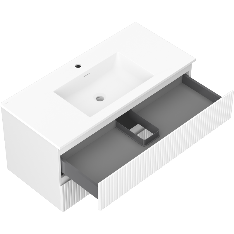 Mexen Rivel armoire de salle de bain 100 cm avec lavabo Otis, 2 tiroirs, rainurée, blanc mat - 91A20-10047-2-BFF01-W18M01