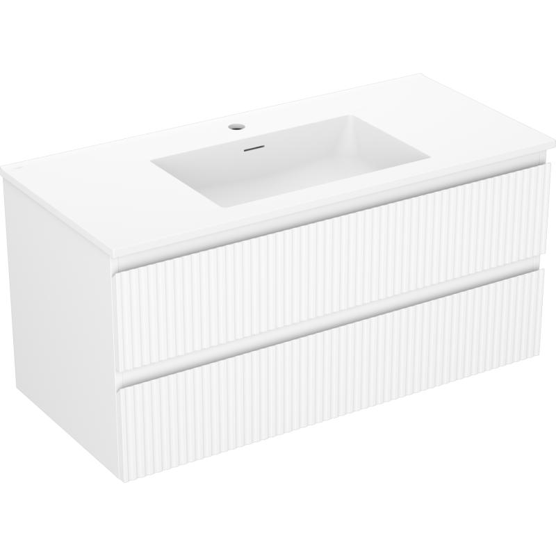 Mexen Rivel meuble de salle de bain 100 cm avec lavabo Otis, 2 tiroirs, rainuré, blanc mat - 91A20-10047-2-BFF01-W18M01