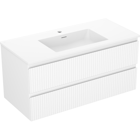 Mexen Rivel meuble de salle de bain 100 cm avec lavabo Otis, 2 tiroirs, rainuré, blanc mat - 91A20-10047-2-BFF01-W18M01