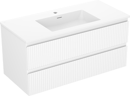 Mexen Rivel meuble de salle de bain 100 cm avec lavabo Otis, 2 tiroirs, rainuré, blanc mat - 91A20-10047-2-BFF01-W18M01