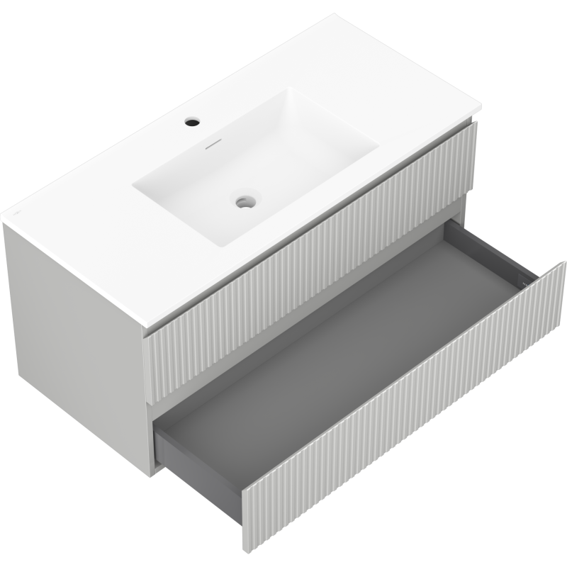 Mexen Rivel meuble de salle de bain 100 cm avec lavabo Otis, 2 tiroirs, rainuré, gris mat/blanc mat