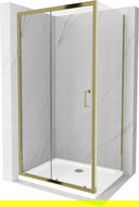 Cabine de douche coulissante Mexen Apia 120 x 100 cm, transparent, dorée + receveur plat, blanc- 840-120-100-50-00-4010G
