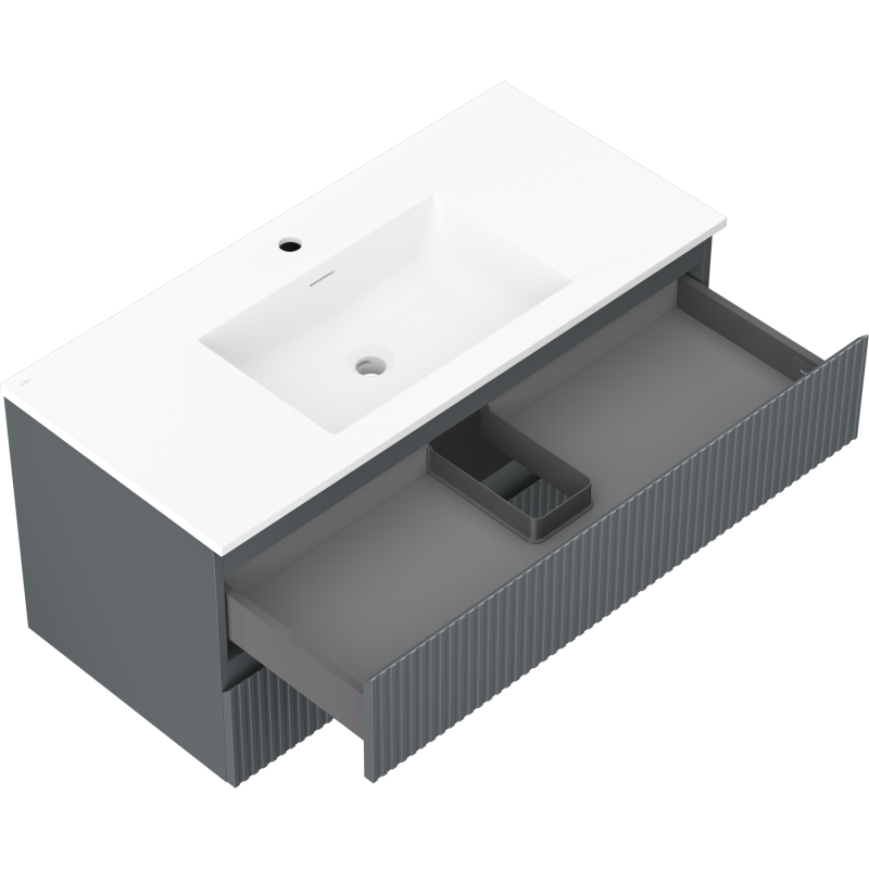 Mexen Rivel armoire de salle de bain 100 cm avec lavabo Otis, 2 tiroirs, cannelée, graphite mat/blanc mat -