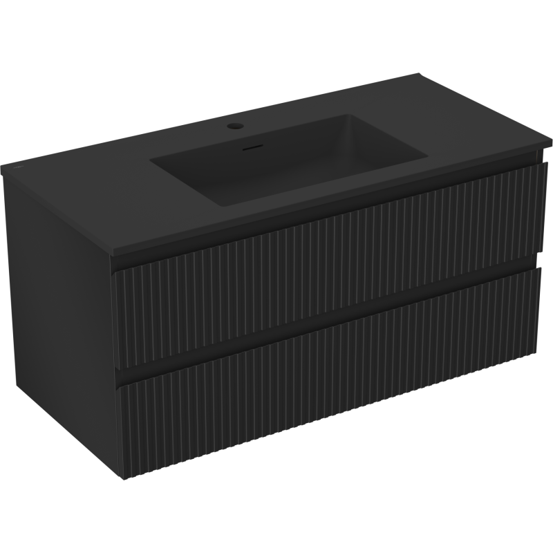 Mexen Rivel meuble de salle de bain 100 cm avec lavabo Otis, 2 tiroirs, rainuré, noir mat - 91A20-10047-2-BFF71-W18M71