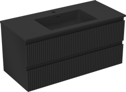 Mexen Rivel armoire de salle de bain 100 cm avec lavabo Otis, 2 tiroirs, rainurée, noir mat - 91A20-10047-2-BFF71-W18M71