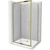 Mexen Apia cabine de douche coulissante 130 x 90 cm, transparente, dorée + receveur Flat, blanc - 840-130-090-50-00-4010G