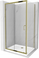 Mexen Apia cabine de douche coulissante 130 x 90 cm, transparent, dorée + bac à douche Flat, blanc - 840-130-090-50-00-4010G