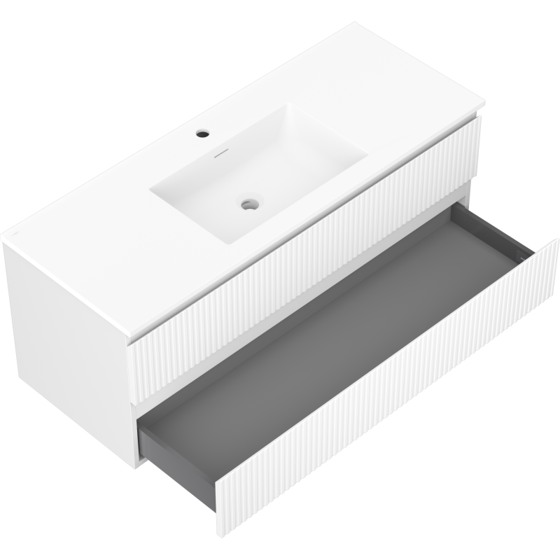 Mexen Rivel meuble de salle de bain 120 cm avec lavabo Otis, 2 tiroirs, rainuré, blanc mat - 91A20-12047-2-BFF01-W18M01