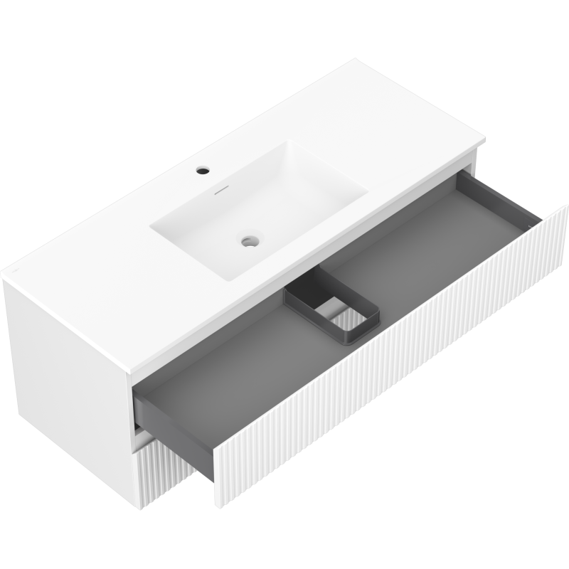 Mexen Rivel meuble de salle de bain 120 cm avec lavabo Otis, 2 tiroirs, rainuré, blanc mat - 91A20-12047-2-BFF01-W18M01