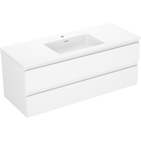 Mexen Rivel meuble de salle de bain 120 cm avec lavabo Otis, 2 tiroirs, rainuré, blanc mat - 91A20-12047-2-BFF01-W18M01