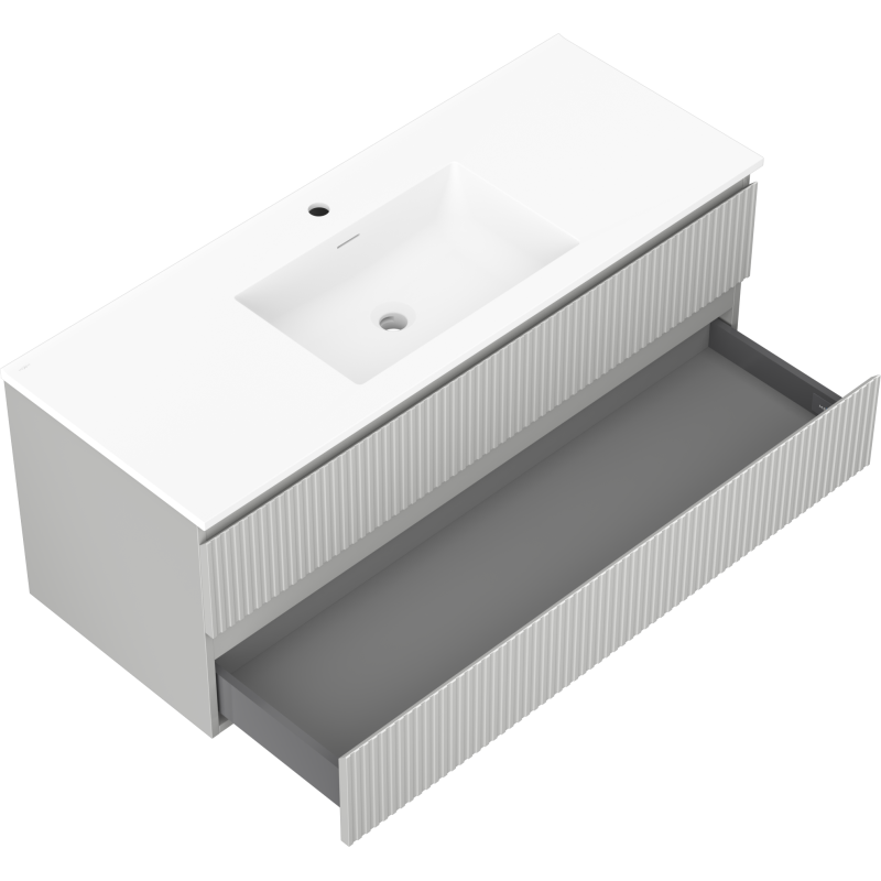 Mexen Rivel meuble de salle de bain 120 cm avec lavabo Otis, 2 tiroirs, rainuré, gris mat/blanc mat - 91A20-12047-2-BFF62-W18M0