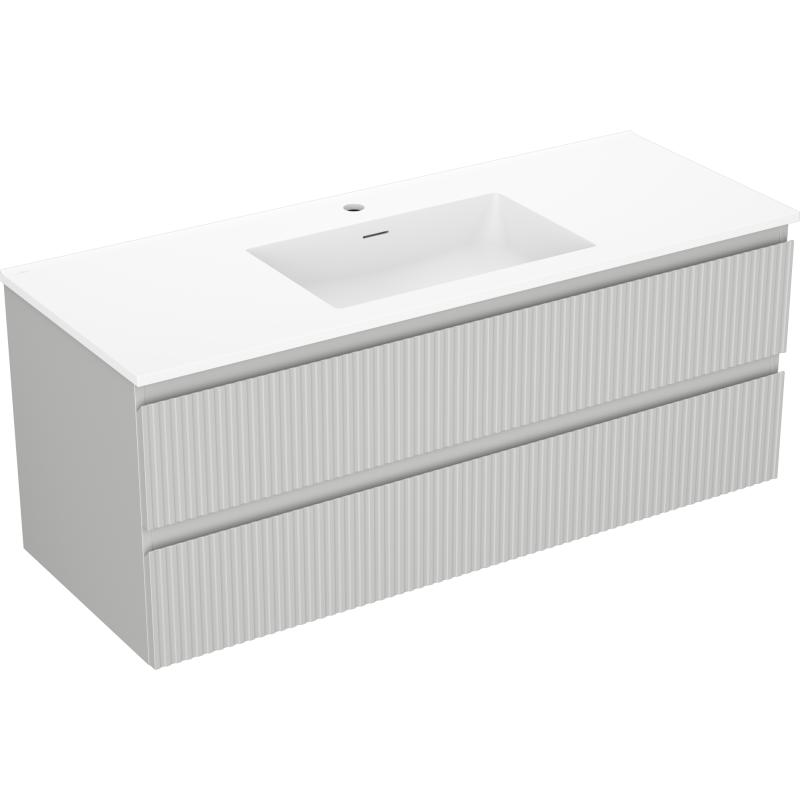 Mexen Rivel meuble de salle de bain 120 cm avec lavabo Otis, 2 tiroirs, rainuré, gris mat/blanc mat - 91A20-12047-2-BFF62-W18M0