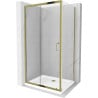 Mexen Apia cabine de douche coulissante 140 x 100 cm, transparent, or + receveur Flat, blanc- 840-140-100-50-00-4010G