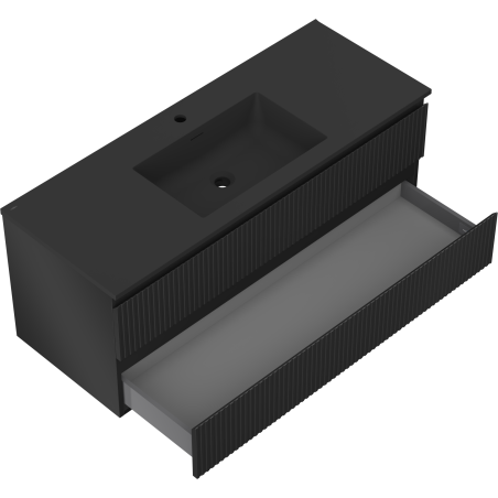 Mexen Rivel meuble de salle de bain 120 cm avec lavabo Otis, 2 tiroirs, rainuré, noir mat - 91A20-12047-2-BFF71-W18M71