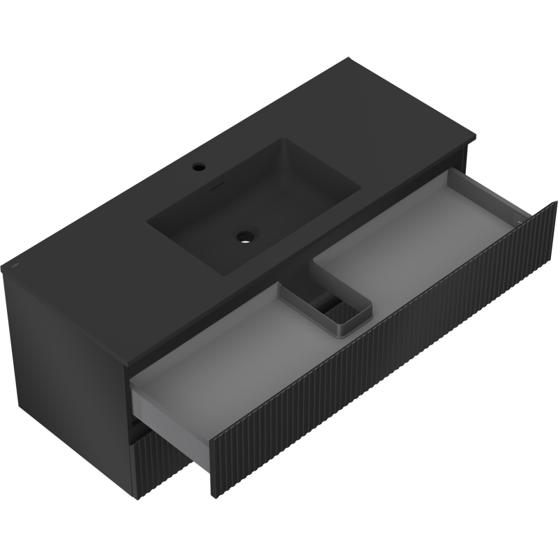 Mexen Rivel meuble de salle de bain 120 cm avec lavabo Otis, 2 tiroirs, rainuré, noir mat - 91A20-12047-2-BFF71-W18M71