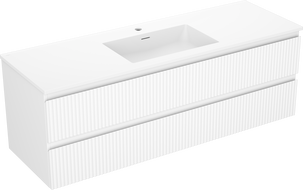 Mexen Rivel meuble de salle de bains 140 cm avec lavabo Otis, 2 tiroirs, rainuré, blanc mat - 91A20-14047-2-BFF01-W18M01
