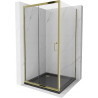 Mexen Apia cabine de douche coulissante 90 x 90 cm, transparent, doré + bac Flat, noir - 840-090-090-50-00-4070G