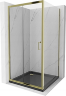 Mexen Apia cabine de douche coulissante 90 x 90 cm, transparente, dorée + receveur Flat, noir - 840-090-090-50-00-4070G