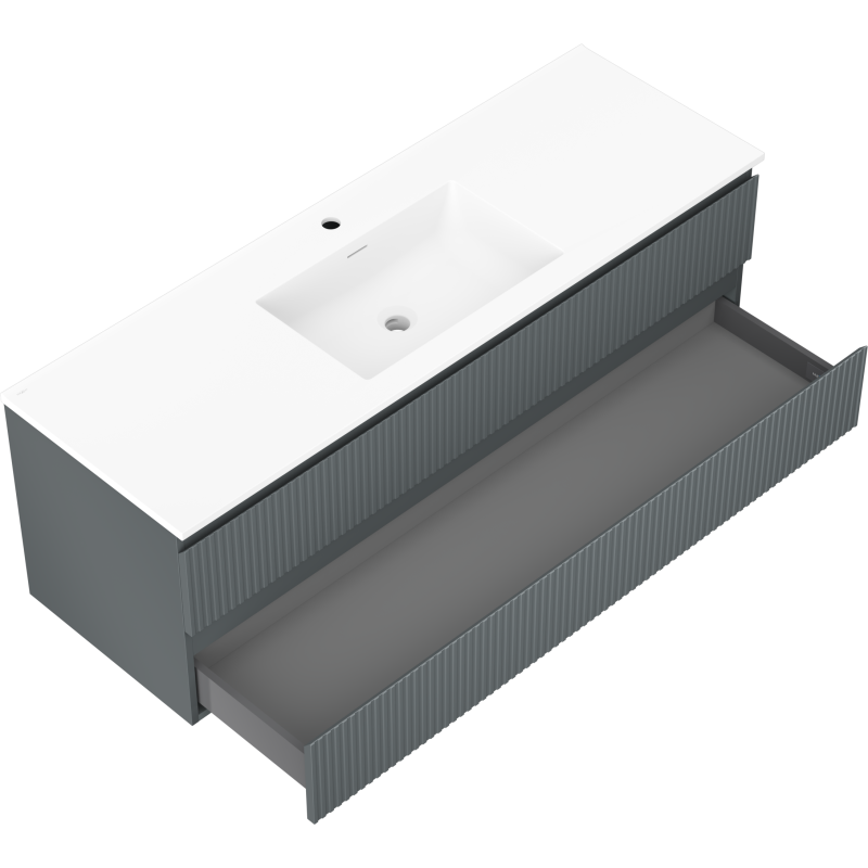 Mexen Rivel meuble de salle de bain 140 cm avec lavabo Otis, 2 tiroirs, rainuré, graphite mat/blanc mat -