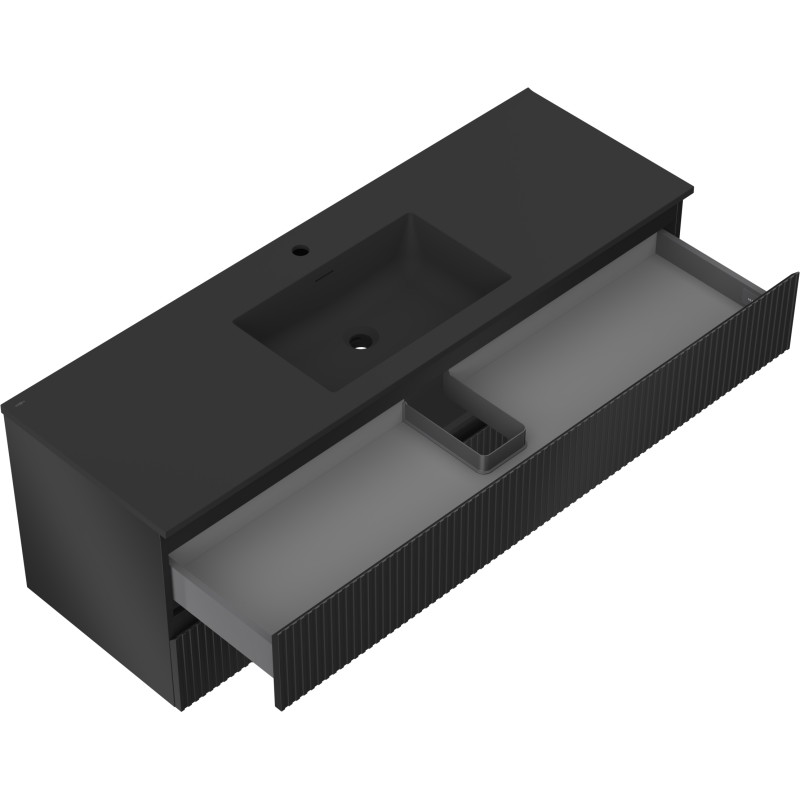 Mexen Rivel meuble de salle de bain 140 cm avec lavabo Otis, 2 tiroirs, rainuré, noir mat - 91A20-14047-2-BFF71-W18M71
