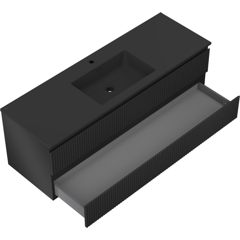 Mexen Rivel meuble de salle de bain 140 cm avec lavabo Otis, 2 tiroirs, rainuré, noir mat - 91A20-14047-2-BFF71-W18M71