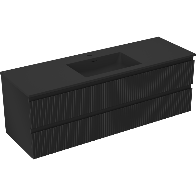 Mexen Rivel meuble de salle de bain 140 cm avec lavabo Otis, 2 tiroirs, rainuré, noir mat - 91A20-14047-2-BFF71-W18M71