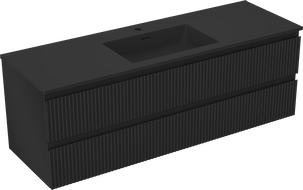 Mexen Rivel meuble de salle de bain 140 cm avec lavabo Otis, 2 tiroirs, rainuré, noir mat - 91A20-14047-2-BFF71-W18M71