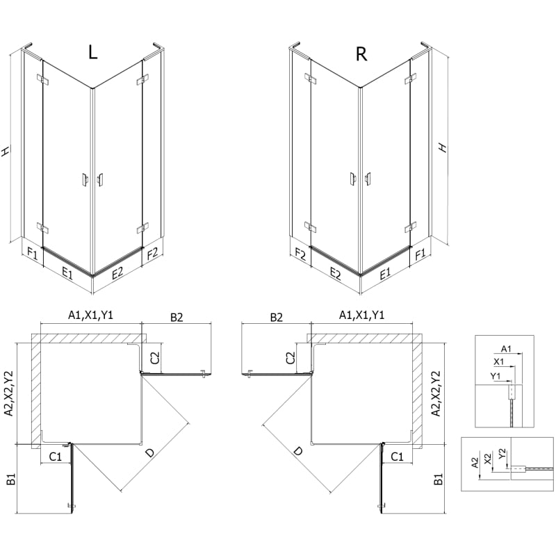 Mexen Mist-H L Duo cabine de douche pivotante droite 75 x 85 cm, transparent, chrome - 8A5L-075L-085P-01-00