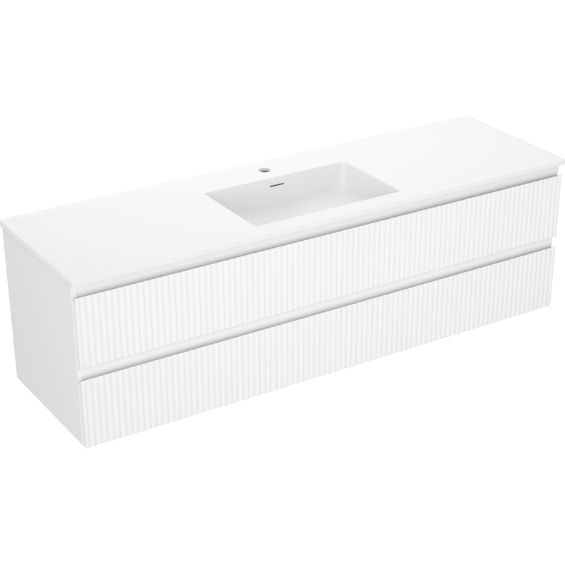 Mexen Rivel meuble de salle de bain 160 cm avec lavabo Otis, 2 tiroirs, rainuré, blanc mat - 91A20-16047-2-BFF01-W18M01
