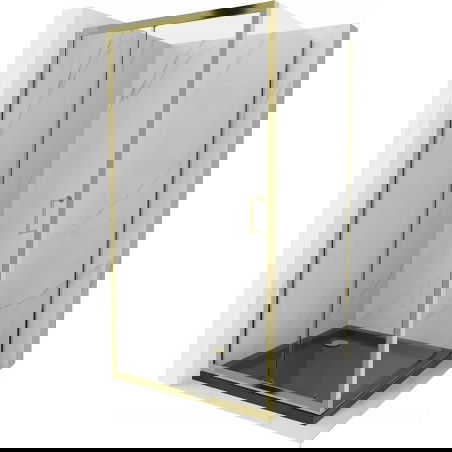 Mexen Apia cabine de douche coulissante 100 x 100 cm, transparent, or + receveur Flat, noir - 840-100-100-50-00-4070G