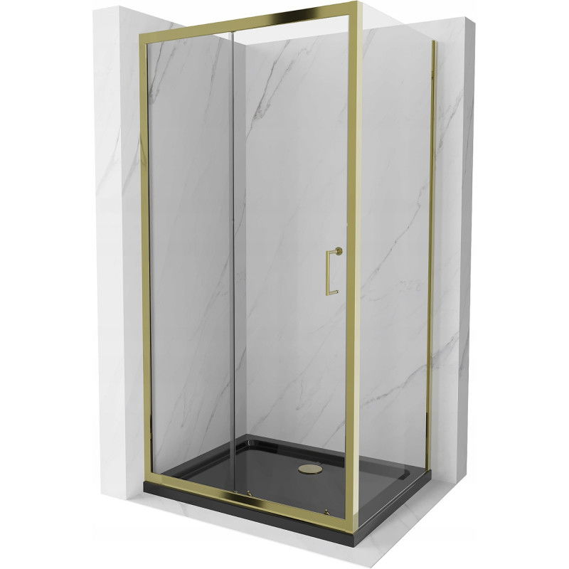 Mexen Apia cabine de douche coulissante 110 x 70 cm, transparent, doré + receveur Flat, noir - 840-110-070-50-00-4070G