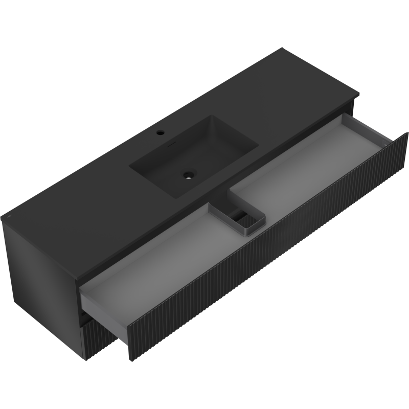 Mexen Rivel meuble de salle de bain 160 cm avec lavabo Otis, 2 tiroirs, rainuré, noir mat - 91A20-16047-2-BFF71-W18M71