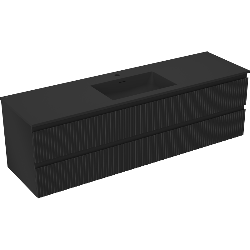 Mexen Rivel meuble de salle de bain 160 cm avec lavabo Otis, 2 tiroirs, rainuré, noir mat - 91A20-16047-2-BFF71-W18M71