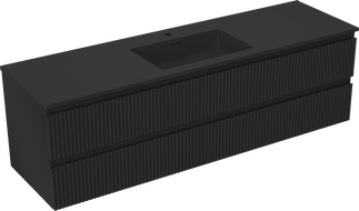 Mexen Rivel meuble de salle de bain 160 cm avec lavabo Otis, 2 tiroirs, rainuré, noir mat - 91A20-16047-2-BFF71-W18M71