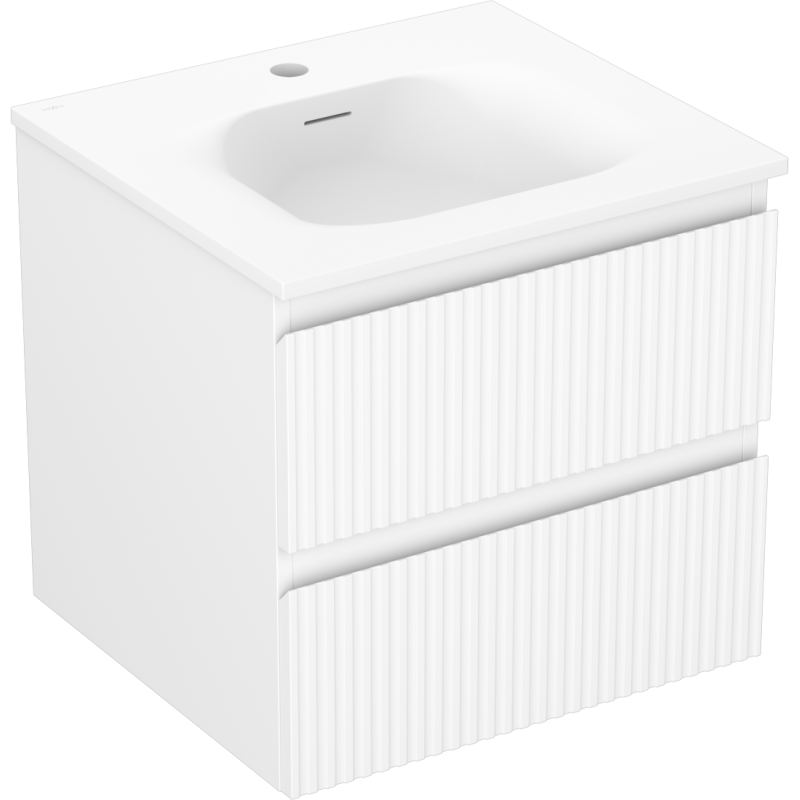 Mexen Rivel meuble de salle de bain 50 cm avec lavabo Vela, 2 tiroirs, cannelé, blanc mat - 91A20-05047-2-BFF01-W23M01