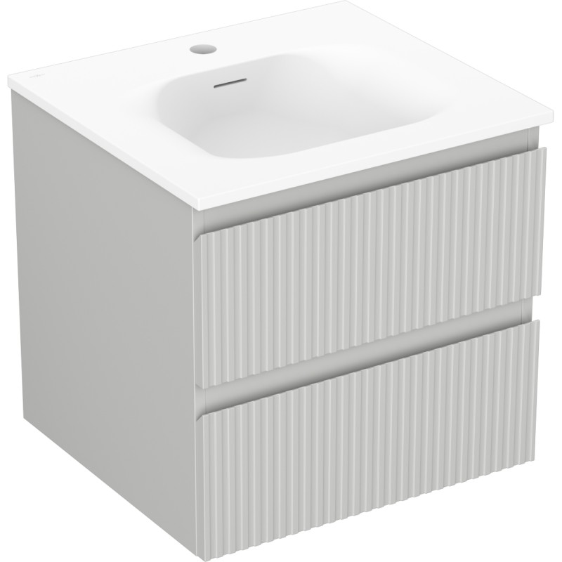 Mexen Rivel armoire de salle de bains 50 cm avec lavabo Vela, 2 tiroirs, rainurée, gris mat/blanc mat