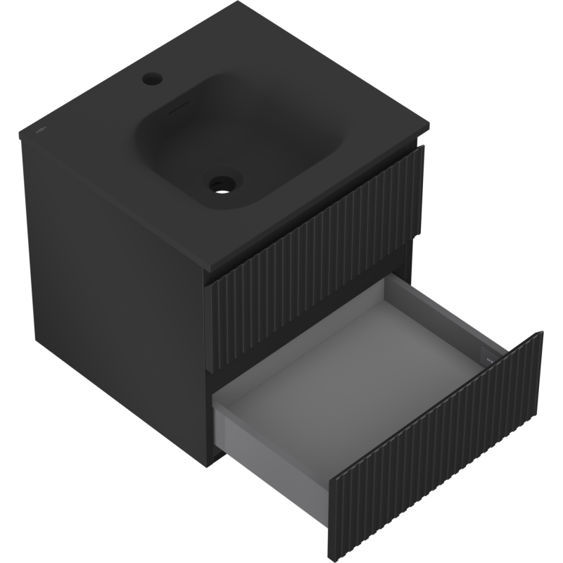 Mexen Rivel meuble de salle de bain 50 cm avec lavabo Vela, 2 tiroirs, rainuré, noir mat - 91A20-05047-2-BFF71-W23M71