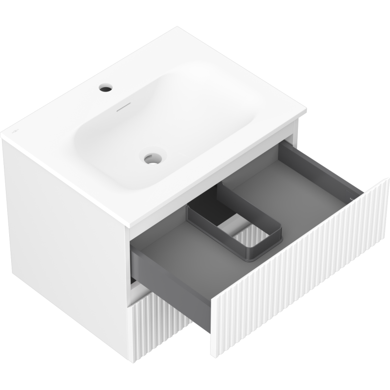 Mexen Rivel meuble de salle de bain 60 cm avec lavabo Vela, 2 tiroirs, rainuré, blanc mat - 91A20-06047-2-BFF01-W23M01
